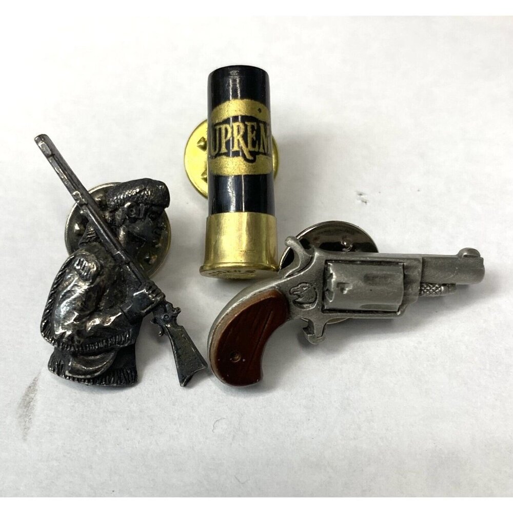 LOT 3 IFS '84 Pewter "Daniel Boone" Musket Shot Gun Shell Pistol Tie Tack Pins